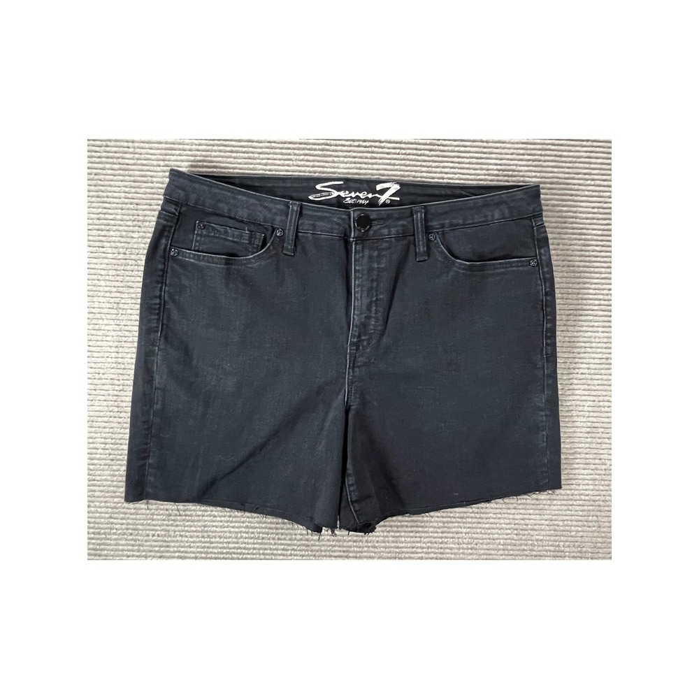 Seven7 Sunset Bermuda Black Denim Shorts Raw Hem Womens Size 16